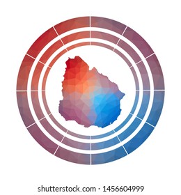 Uruguay badge. Bright gradient logo of country in low poly style. Multicolored Uruguay rounded sign with map in geometric style for your infographics.