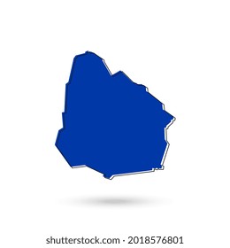Mapa azul de Uruguay sobre fondo blanco