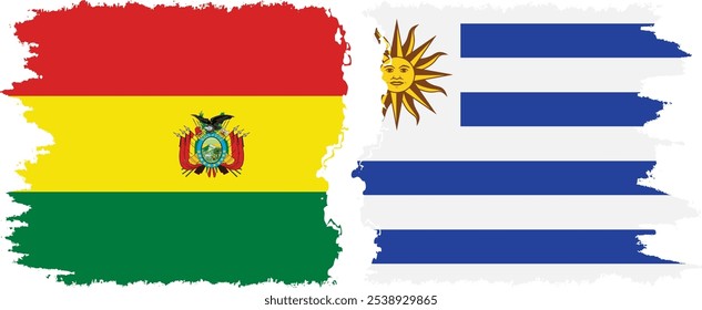 Conexión de banderas grunge de Uruguay y Bolivia, Vector