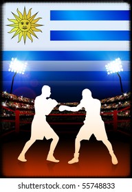 Uruguay Boxing Event with Stadium Background and Flag Original Illustration