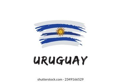 Uruguay brush painted national country flag Painted texture white background National day or Independence day design for celebration Vector illustration