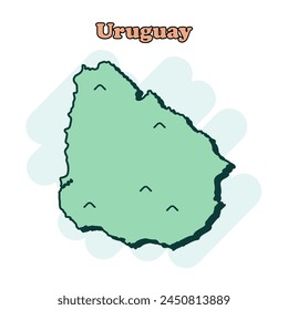 Icono de mapa coloreado de caricatura de Uruguay en estilo cómico. Pictograma de ilustración de Country. La geografía de la nación salpica el concepto de negocios.