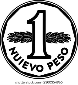Uruguay coin one pesos vector design handmade silhouette.