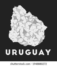 Uruguay - mapa de la red de comunicación del país. Uruguay diseño geométrico a la moda en el fondo oscuro. Tecnología, internet, red, concepto de telecomunicaciones. Ilustración vectorial.