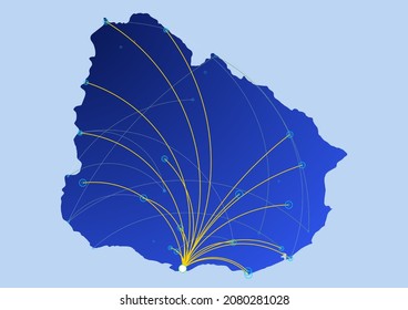 Mapa conceptual de Uruguay, ilustración de Uruguay para internet o innovación o tecnología. El archivo es adecuado para la edición digital y las impresiones de todos los tamaños.