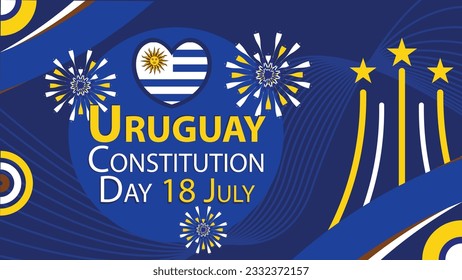 Uruguay Constitution Day vector banner design. retro geometric shapes background. Uruguay Constitution flag theme color design background. Happy Uruguay Constitution Day modern graphic poster.