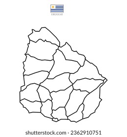 Uruguay contour vector map with state, flag in color. Background map eps 10