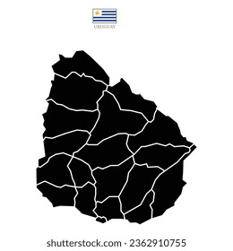 Uruguay contour vector map with state, black-white, flag in color. Background map eps 10