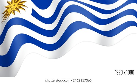 Uruguay country flag realistic independence day background. Uruguay commonwealth banner in motion waving, fluttering in wind. Festive patriotic HD format template for independence day