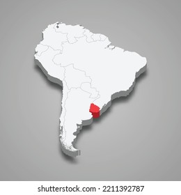 Uruguay country location within South America. 3d isometric map 