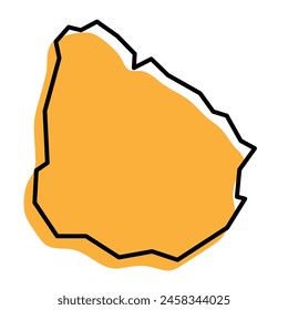 Uruguay country simplified map. Orange silhouette with thick black sharp contour outline isolated on white background. Simple vector icon