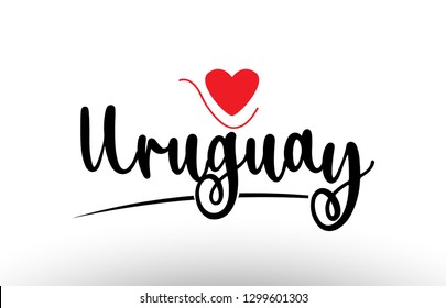 Uruguay country text with red love heart suitable for a logo icon or typography design