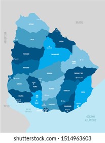 Uruguay country vector map with isolated provinces and capitals easy to ungroup. Vector illustration.