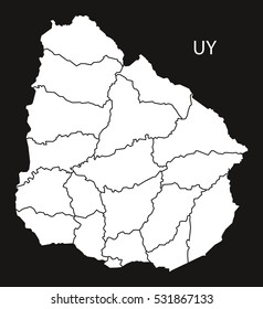 Uruguay departments Map black illustration