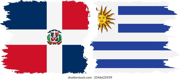 Uruguay and Dominican Republic grunge flags connection, vector