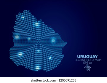 Uruguay dotted technology map. Modern data communication concept