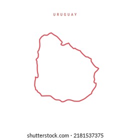 Mapa de esquema editable en Uruguay. Frontera roja uruguaya. Nombre del país. Ajustar el peso de la línea. Cambiar a cualquier color. Ilustración vectorial.