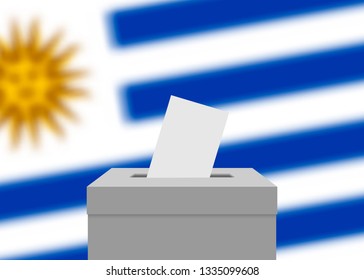 Uruguay election banner background. Ballot Box with blurred flag