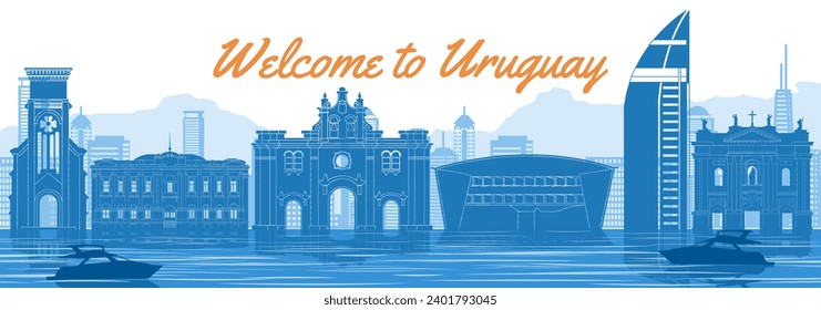 Uruguay famous landmark with blue and white color design,vector illustration