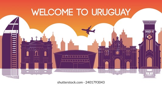 Uruguay famous landmarks silhouette style,vector illustration