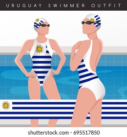 Uruguay : Female Swimmers : Swimmers in National Swimsuits : Vector Illustration