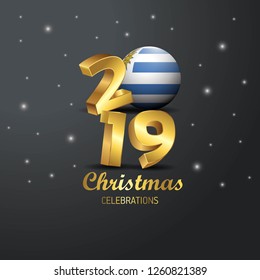 Uruguay Flag 2019 Merry Christmas Typography. New Year Abstract Celebration background