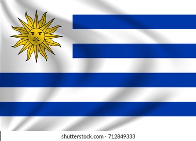 Uruguay flag background with cloth texture. Uruguay Flag vector illustration.