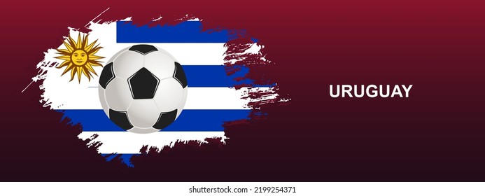 Uruguay Flag with Ball. Soccer ball on the background of the flag of Uruguay. Vector illustration for banner and poster.