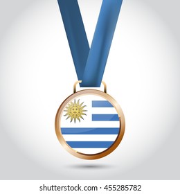 Uruguay Flag in Bronze Medal. Vector Illustration. RIO Olympic Game Bronze Medal. Vector Illustration