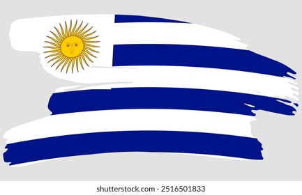 Textura de pintura com pincel de bandeira do Uruguai. Bandeira do Grunge Uruguai. Conceito de pincel emblema do Uruguai