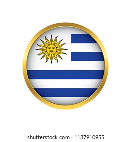 Uruguay flag button, Golden on a white background,flag of Uruguay Round badge or icon isolated. Vector illustration.