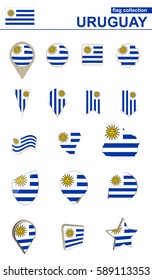 Uruguay Flag Collection. Big set for design. Vector Illustration.