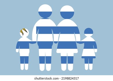 Uruguay flag with family concept, vector element, parent and kids holding hands, immigrant idea, happy family with Uruguay flag, flat design asset