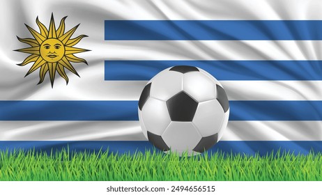 Uruguay flag and football with grass vector and templets