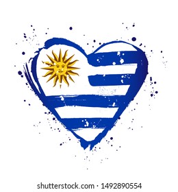 Uruguay flag in the form of a big heart. Vector illustration on a white background. Brush strokes are drawn by hand. Independence Day.