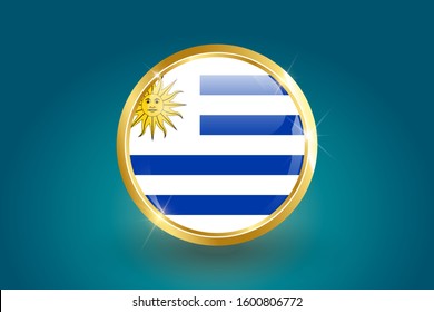 Uruguay flag in the form of a circle, can be used for independence or other events. Uruguay icon gold glossy badge button with Uruguay flag and shadow vector EPS 10 illustration.
 