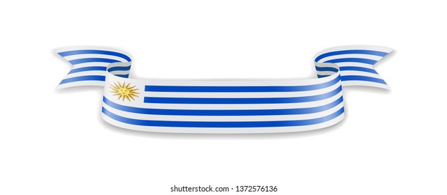 Uruguay flag in the form of wave ribbon. Vector illustration.