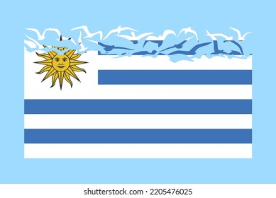 Uruguay flag with freedom concept, independent country idea, Uruguay flag transforming into flying birds vector, sovereignty metaphor, flat design