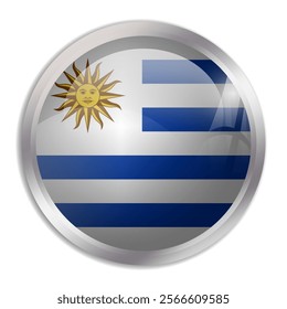 Uruguay flag - glossy circle button displays a colorful flag representing a country cultural identity and heritage. The essence of national pride and unity.