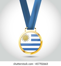 Uruguay Flag in gold Medal. Vector Illustration. RIO Olympic Game gold Medal. Vector Illustration