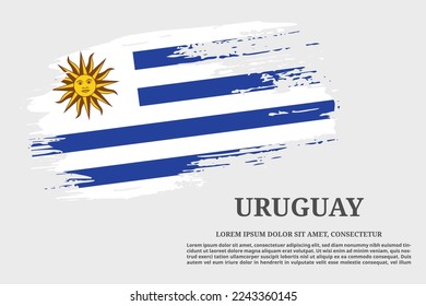 Uruguay flag grunge brush and text poster, vector