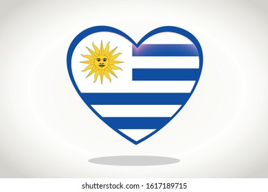 Uruguay Flag in Heart Shape. Heart 3d Flag of Uruguay, Uruguay flag template design.