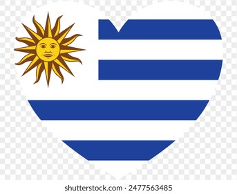 Uruguay flag in heart shape isolated  on  transparent  background. vector illustration 