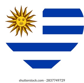 Uruguay flag heart shape vector illustration. Uruguayan national symbol heart icon graphic design