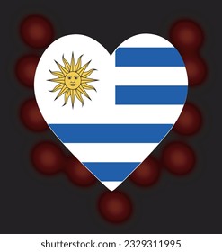 Corazón de la bandera de Uruguay. ilustración vectorial con fondo negro