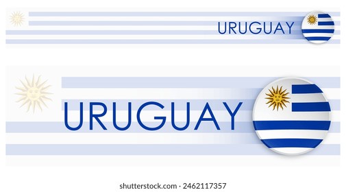 Uruguay flag horizontal web banner in modern neomorphism style. Webpage Uruguay country header button for mobile application or internet site. Vector