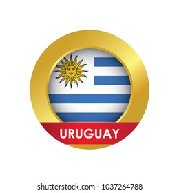 Uruguay flag Icon button with golden circle, vector illustration