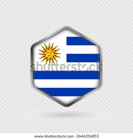 Uruguay Flag Icon in Hexagon Shape.