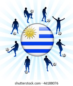 Icono de bandera uruguaya en botón de Internet con jugadores de fútbol Ilustración vectorial original