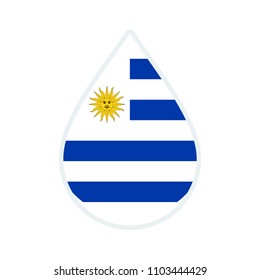 Uruguay flag icon. Water icon. Drop water. Uruguay badge. Flag drop.